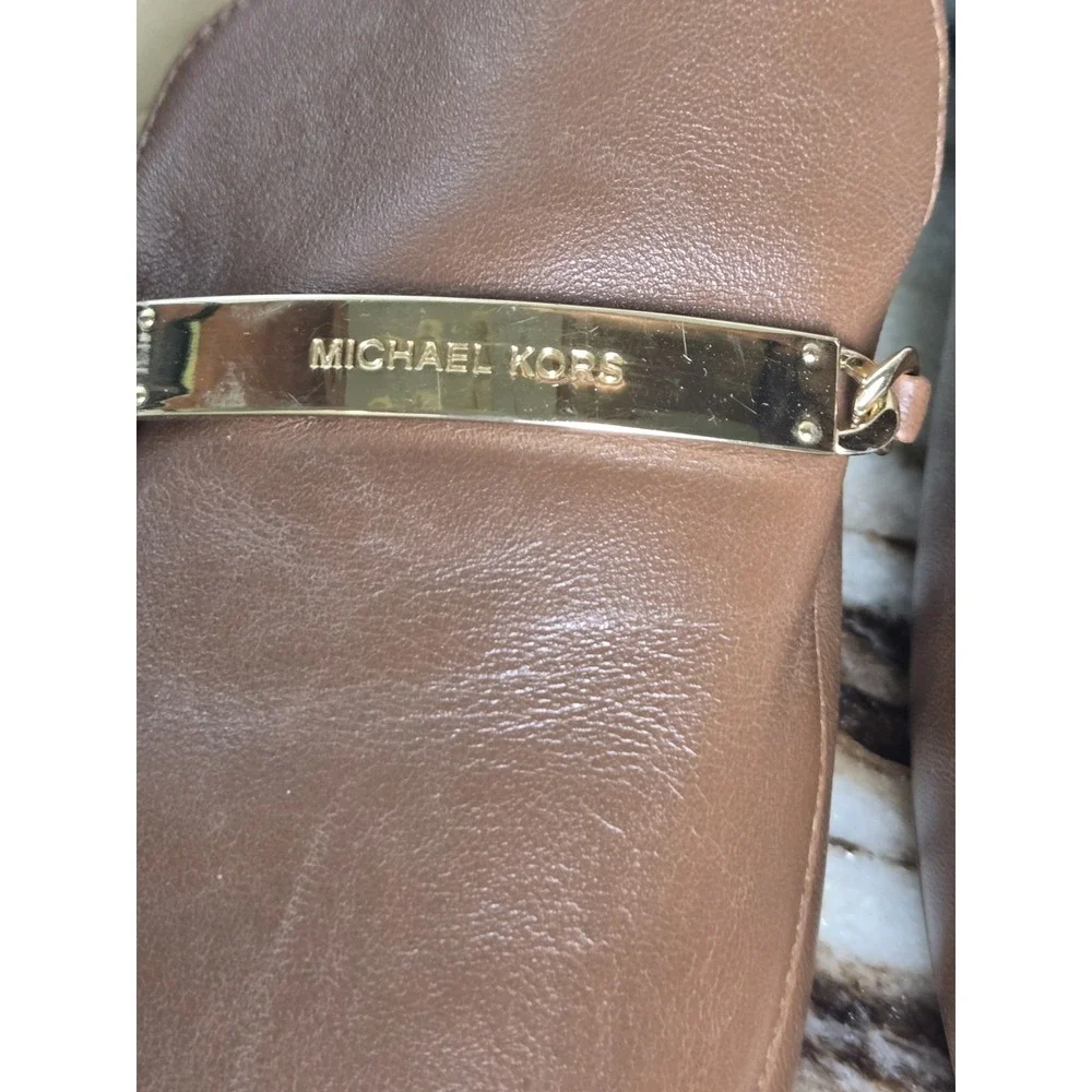 Michael Kors Tiffanie Flat‎ Mule Brown Leather 8 Slide Preppy Designer Office